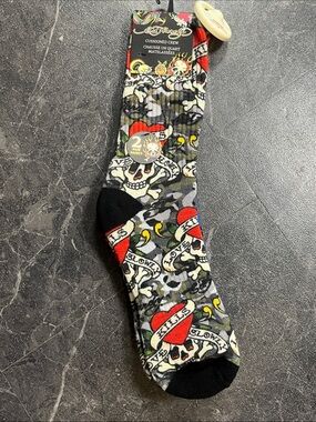 Ed Hardy Black, Red & Yellow Skull Crew Socks